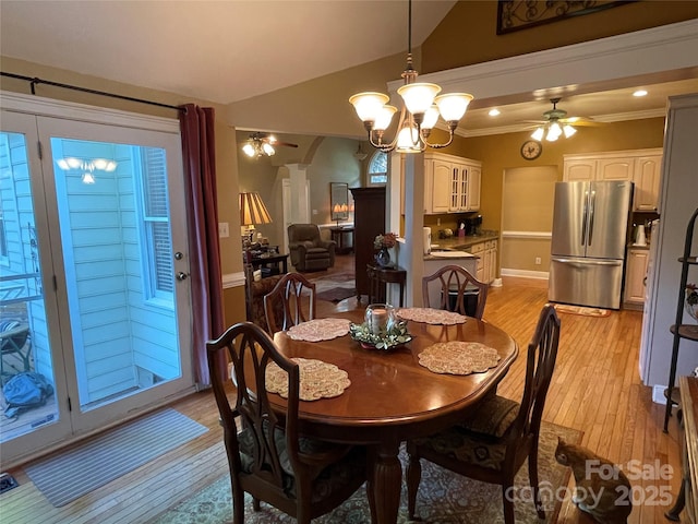 121 General Pemberton St, Stanley, NC 28164 - dining space featuring baseboards, arched walkways, decorative columns, ceiling fan with notable chandelier, and light wood-style flooring