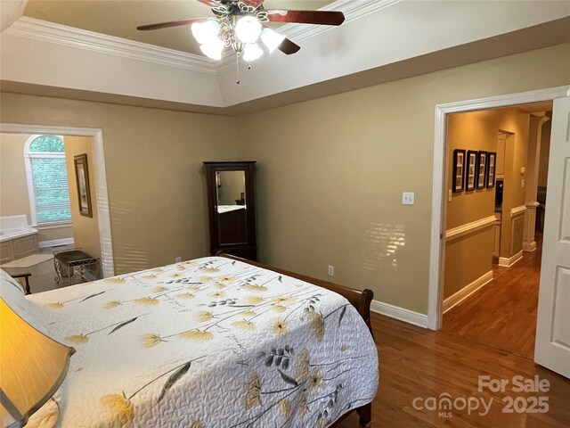 121 General Pemberton St, Stanley, NC 28164 - bedroom featuring ceiling fan, baseboards, crown molding, and wood finished floors