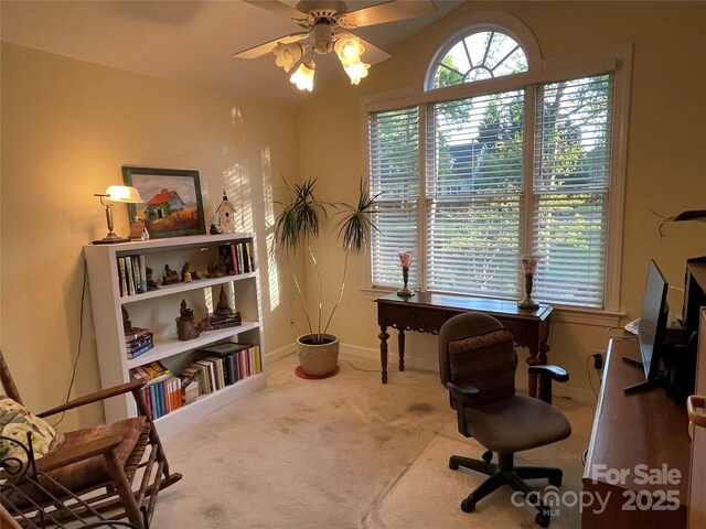 121 General Pemberton St, Stanley, NC 28164 - office featuring carpet flooring, baseboards, a ceiling fan, and lofted ceiling