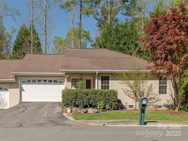 164 Allen Paul Dr, Hendersonville, NC 28791 - ranch-style house with roof with shingles, driveway, an attached garage, and crawl space