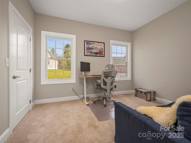 home office with carpet and baseboards