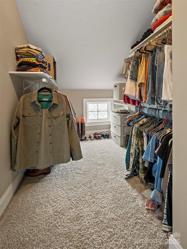 walk in closet with carpet