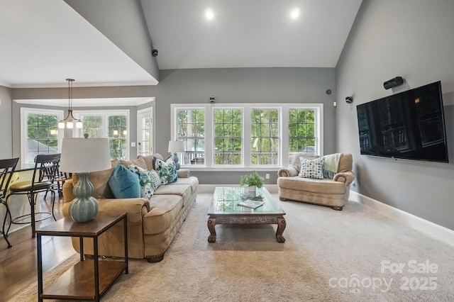 2501 Mt Isle Harbor Dr, Charlotte, NC 28214 - living room featuring baseboards and high vaulted ceiling