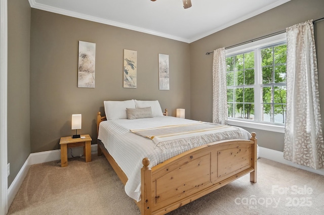 2501 Mt Isle Harbor Dr, Charlotte, NC 28214 - bedroom featuring ceiling fan, ornamental molding, baseboards, and light carpet