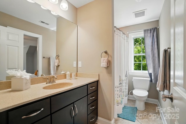 2501 Mt Isle Harbor Dr, Charlotte, NC 28214 - bathroom featuring vanity, baseboards, toilet, tile patterned flooring, and visible vents