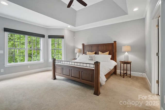 2501 Mt Isle Harbor Dr, Charlotte, NC 28214 - bedroom with recessed lighting, light carpet, a ceiling fan, and baseboards