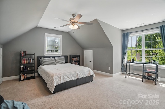 2501 Mt Isle Harbor Dr, Charlotte, NC 28214 - bedroom with baseboards, carpet flooring, vaulted ceiling, and visible vents