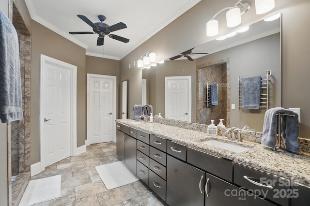 2501 Mt Isle Harbor Dr, Charlotte, NC 28214 - full bath featuring a sink, ceiling fan, double vanity, baseboards, and stone finish floor