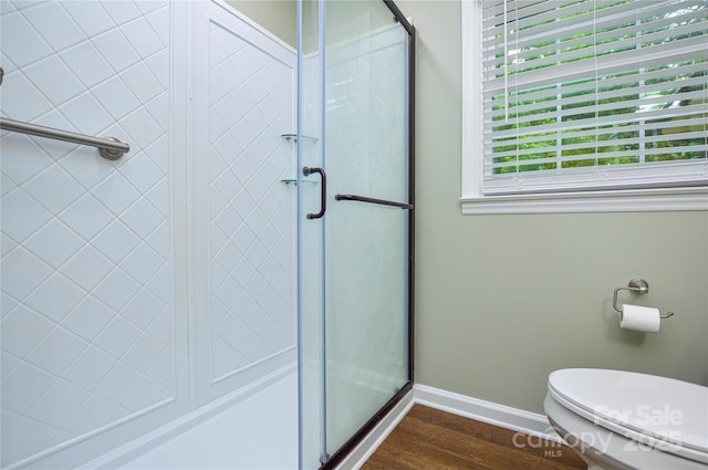 1222 Glenarden Dr, Rock Hill, SC 29730 - full bath with toilet, baseboards, a shower stall, and wood finished floors
