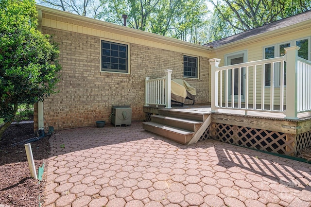 1 Horace Grigg Cir, Shelby, NC 28152 - back of property featuring a patio, a wooden deck, and brick siding