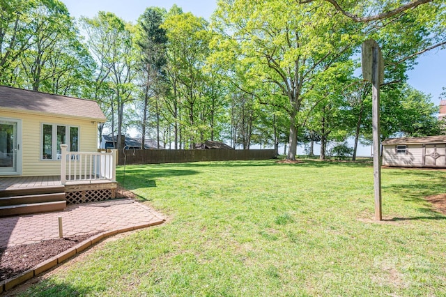 1 Horace Grigg Cir, Shelby, NC 28152 - view of yard with an outdoor structure, fence, a wooden deck, and a storage unit