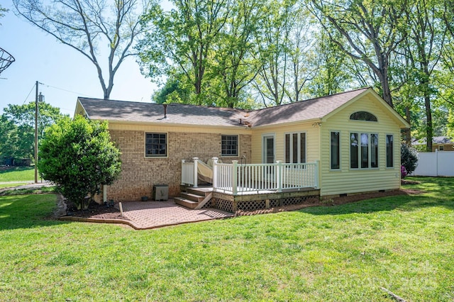 1 Horace Grigg Cir, Shelby, NC 28152 - back of property with a wooden deck, crawl space, a lawn, a patio, and fence