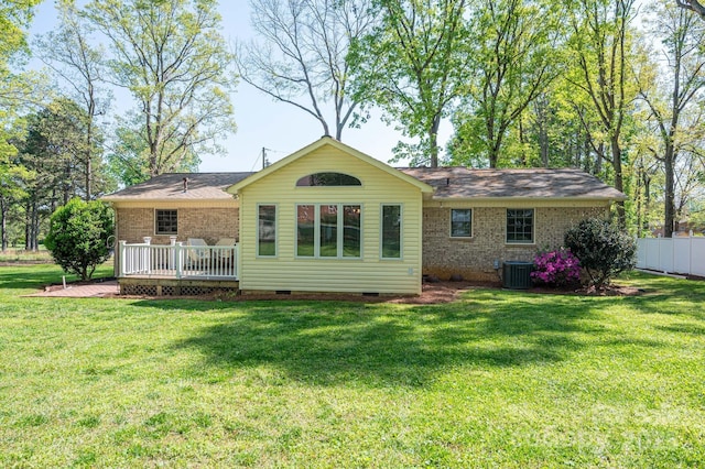 1 Horace Grigg Cir, Shelby, NC 28152 - back of property featuring crawl space, a yard, a wooden deck, and fence