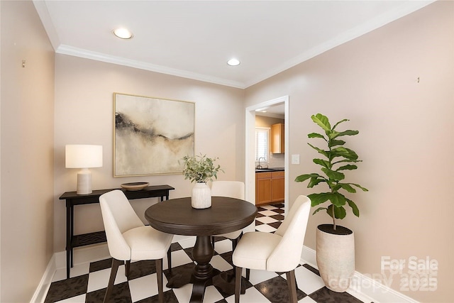 539 Marsh Rd, Charlotte, NC 28209 - dining space featuring recessed lighting, ornamental molding, and tile patterned floors