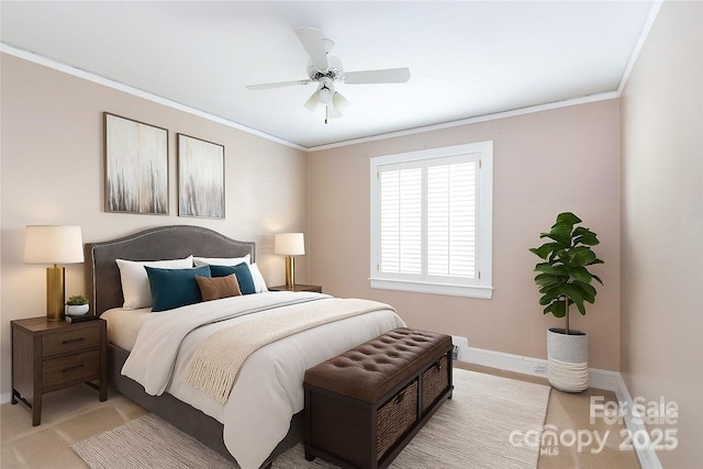 539 Marsh Rd, Charlotte, NC 28209 - bedroom with crown molding, light carpet, and ceiling fan