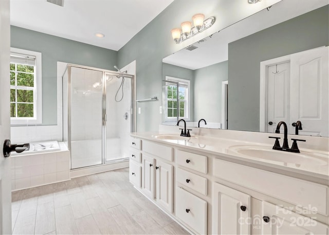 14220 Stewarts Bend Ln, Charlotte, NC 28277 - full bath with a sink, a shower stall, and a wealth of natural light