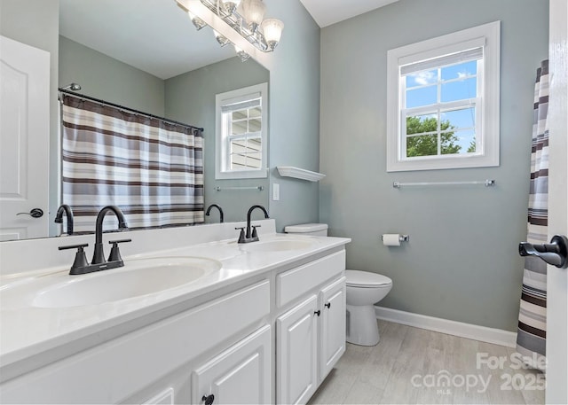 14220 Stewarts Bend Ln, Charlotte, NC 28277 - bathroom featuring a sink, baseboards, toilet, and double vanity