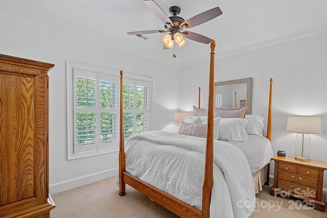 17040 Jetton Rd, Cornelius, NC 28031 - bedroom with light carpet, crown molding, baseboards, and ceiling fan