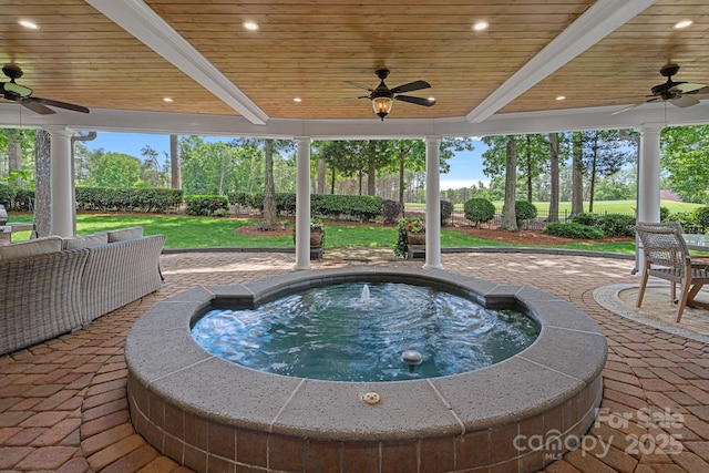 17040 Jetton Rd, Cornelius, NC 28031 - view of patio featuring a ceiling fan and an outdoor hot tub