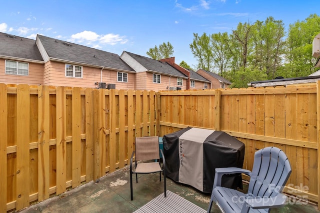 view of patio / terrace featuring grilling area and a fenced backyard