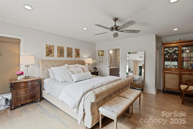 4039 5th St NW, Hickory, NC 28601 - bedroom with wood finished floors, recessed lighting, ensuite bathroom, and ceiling fan
