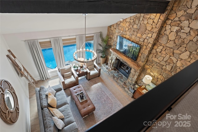 4039 5th St NW, Hickory, NC 28601 - living room featuring a fireplace and wood finished floors
