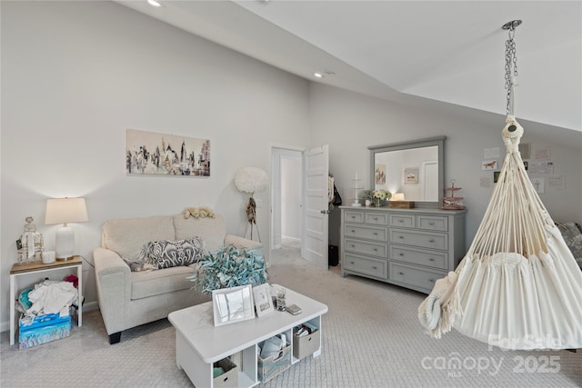 4039 5th St NW, Hickory, NC 28601 - living area with light carpet, vaulted ceiling, and recessed lighting