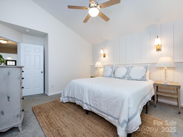 7731 Ivy Hollow Dr, Charlotte, NC 28227 - carpeted bedroom with lofted ceiling, a ceiling fan, and baseboards