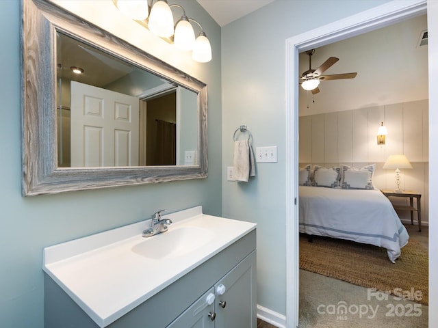 7731 Ivy Hollow Dr, Charlotte, NC 28227 - bathroom featuring ceiling fan, vanity, and visible vents