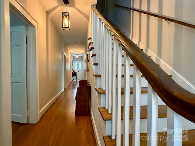 559 N Washington St, Rutherfordton, NC 28139 - staircase with baseboards and wood finished floors