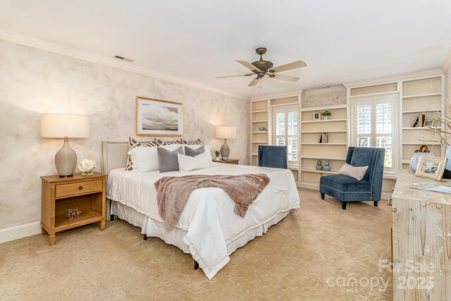 1233 Weymouth Ln, Charlotte, NC 28270 - bedroom featuring visible vents, baseboards, crown molding, and light carpet