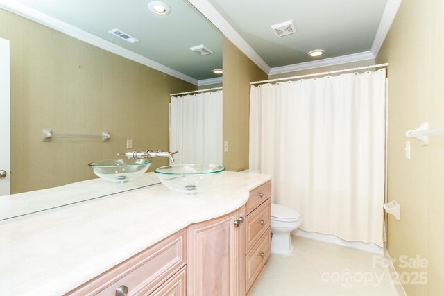 1233 Weymouth Ln, Charlotte, NC 28270 - bathroom with crown molding, toilet, visible vents, and vanity
