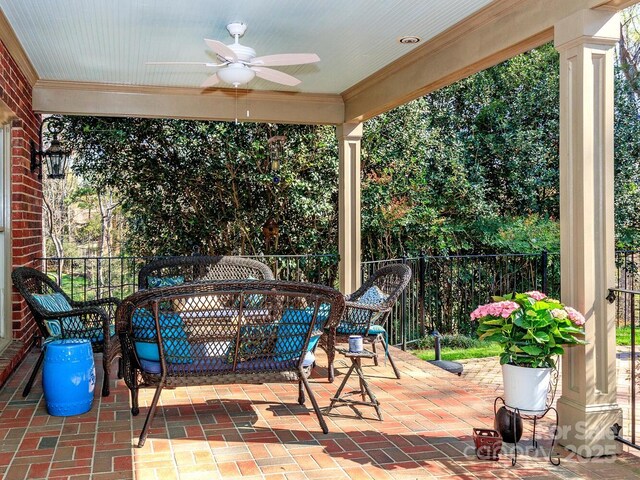 1233 Weymouth Ln, Charlotte, NC 28270 - view of patio featuring a ceiling fan and fence