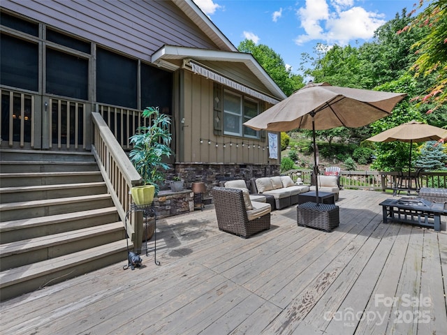 218 Red Oak Dr, Maggie Valley, NC 28751 - deck with an outdoor hangout area and stairway