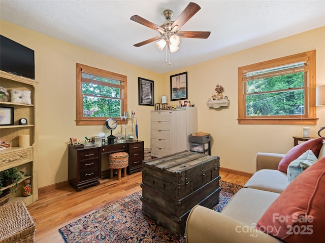 218 Red Oak Dr, Maggie Valley, NC 28751 - living area featuring ceiling fan, healthy amount of natural light, light wood-type flooring, and baseboards