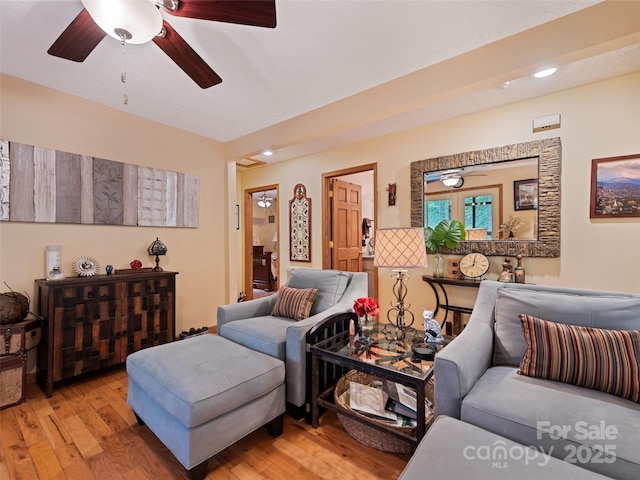 218 Red Oak Dr, Maggie Valley, NC 28751 - living room with light wood finished floors, a ceiling fan, and recessed lighting
