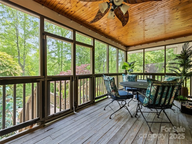 218 Red Oak Dr, Maggie Valley, NC 28751 - sunroom with a ceiling fan, outdoor dining area, and rail lighting