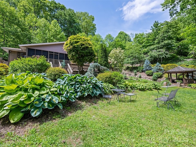 218 Red Oak Dr, Maggie Valley, NC 28751 - view of grassy yard with a gazebo and a sunroom