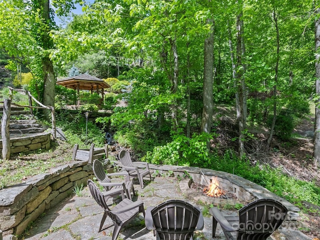 218 Red Oak Dr, Maggie Valley, NC 28751 - view of patio / terrace featuring an outdoor fire pit and a gazebo