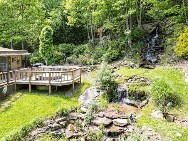 218 Red Oak Dr, Maggie Valley, NC 28751 - view of yard featuring a deck and a view of trees