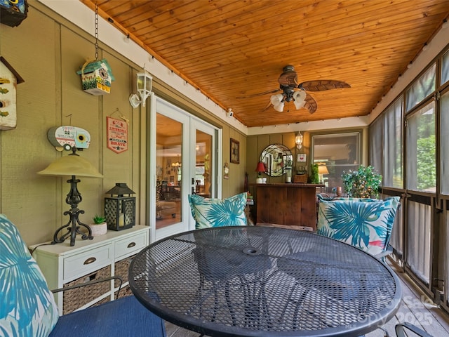 218 Red Oak Dr, Maggie Valley, NC 28751 - sunroom featuring ceiling fan, outdoor dining space, and french doors