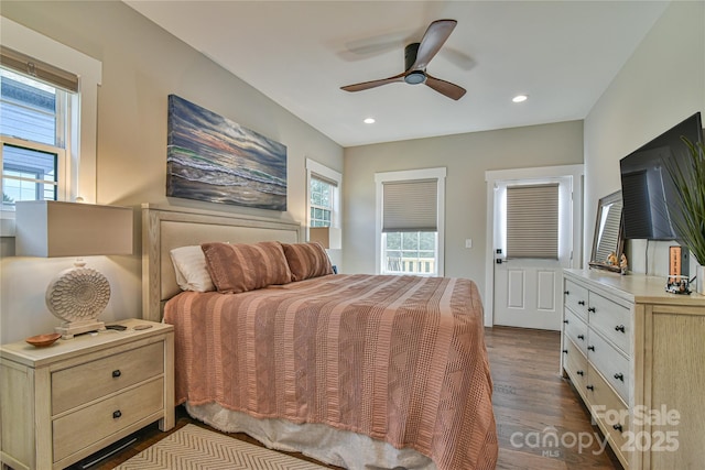310 Portmanvilla Rd, Black Mountain, NC 28711 - bedroom featuring a ceiling fan, dark wood-style flooring, and recessed lighting