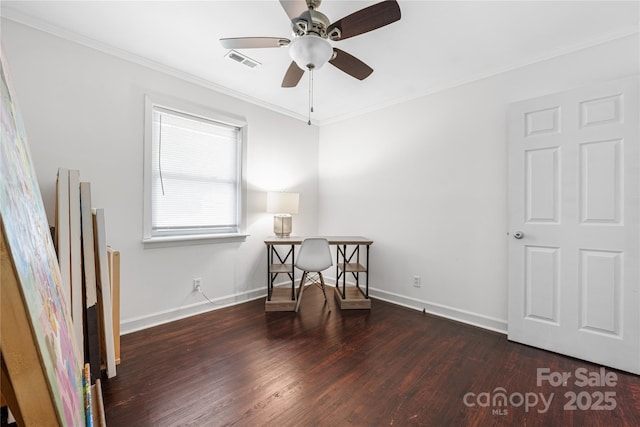 2601 Dora Dr, Charlotte, NC 28215 - sitting room with wood finished floors, visible vents, crown molding, and ceiling fan