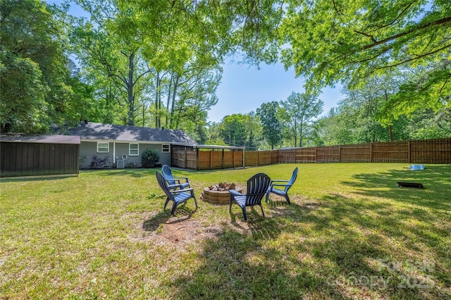 2601 Dora Dr, Charlotte, NC 28215 - view of yard with a fenced backyard and an outdoor fire pit