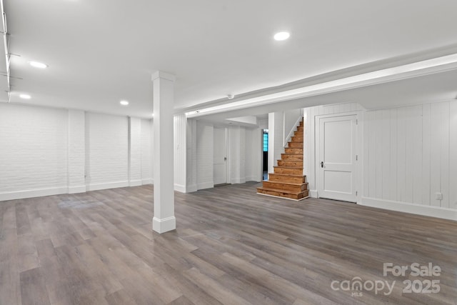 625 4th Street Dr NW, Hickory, NC 28601 - finished basement with recessed lighting, baseboards, wood finished floors, and stairway