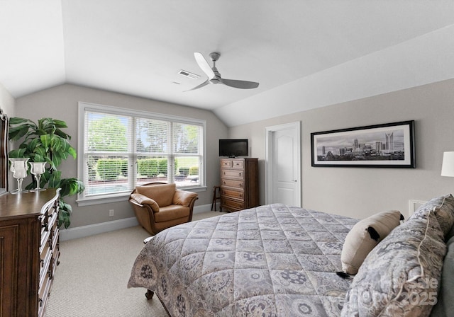 13420 Robert Walker Dr, Davidson, NC 28036 - carpeted bedroom featuring lofted ceiling, baseboards, a ceiling fan, and visible vents
