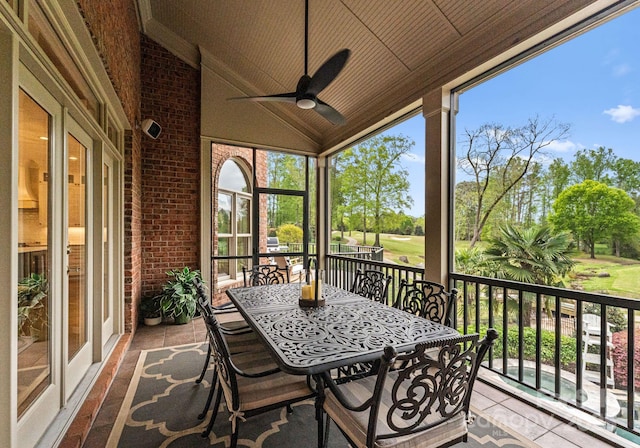 13420 Robert Walker Dr, Davidson, NC 28036 - sunroom / solarium featuring golf course view, outdoor dining space, and ceiling fan