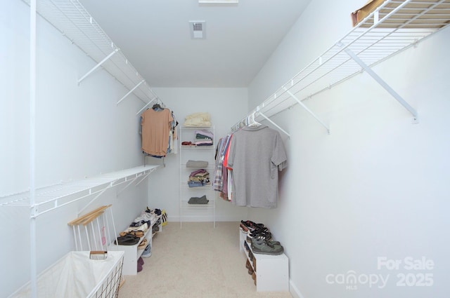 walk in closet featuring visible vents and carpet