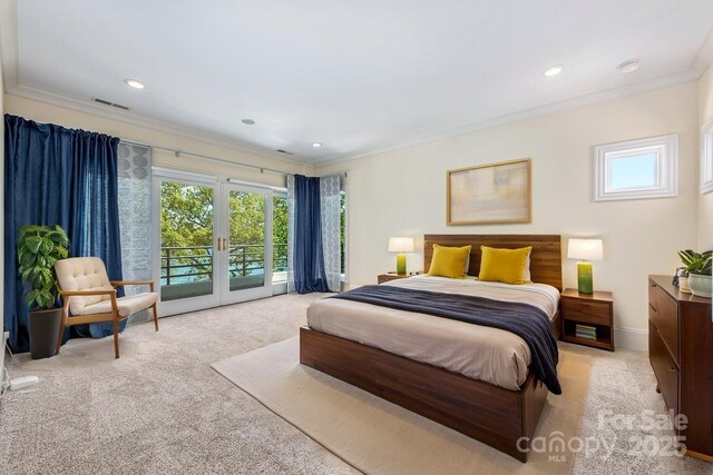 102 Eastham Ct, Mooresville, NC 28117 - carpeted bedroom with multiple windows, crown molding, and access to exterior