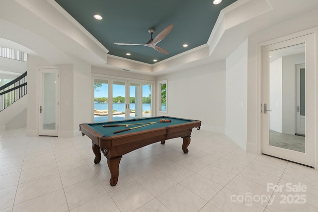 102 Eastham Ct, Mooresville, NC 28117 - rec room featuring ornamental molding, a ceiling fan, and a healthy amount of sunlight